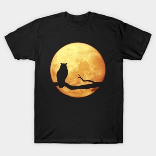 Yellow Moon Owl Shadow Halloween Design T-Shirt